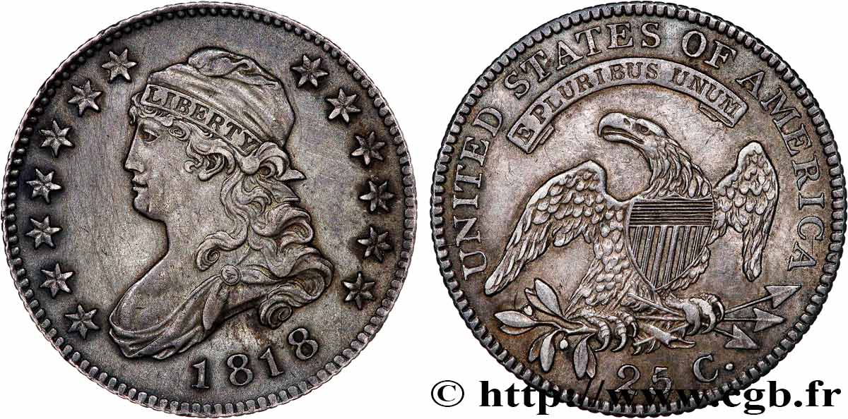 STATI UNITI D AMERICA 25 Cents (1/4 Dollar) type “Capped Bust” 1818 Philadelphie q.SPL 