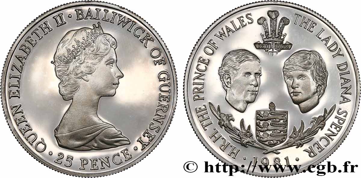 GUERNSEY 25 Pence Proof Mariage Prince Charles et Lady Diana Spencer 1981  fST 