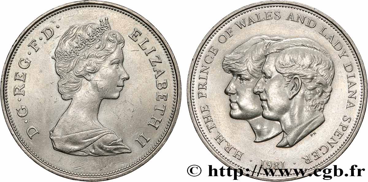 ROYAUME-UNI 25 New Pence (1 Crown) mariage du Prince de Galles et de Lady Diana Spencer 1981  SUP 