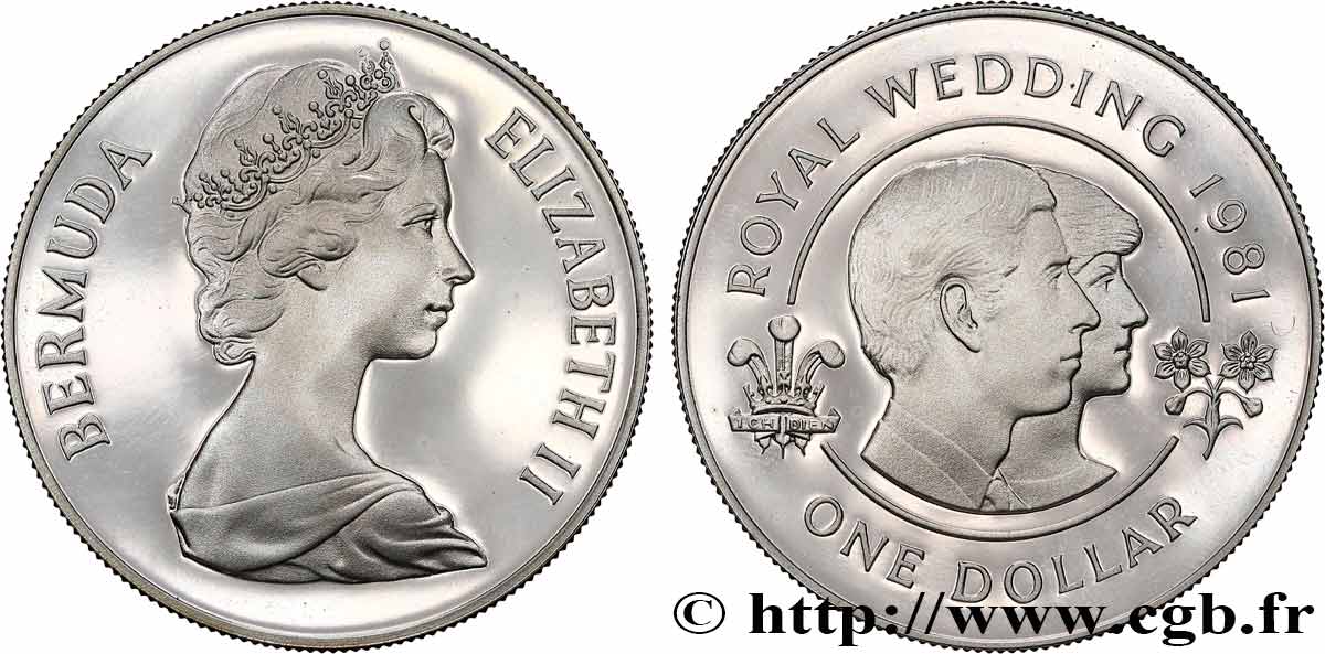 BERMUDA 1 Dollar Proof Elisabeth II / Mariage du prince Charles et de lady Diana 1981  MS 