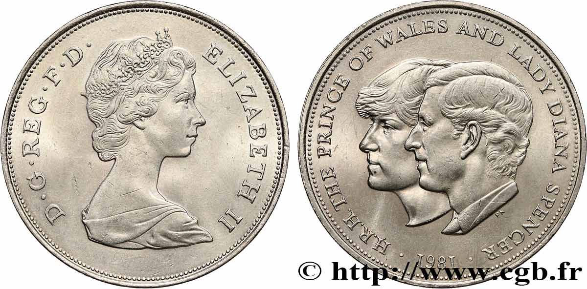 ROYAUME-UNI 25 New Pence (1 Crown) mariage du Prince de Galles et de Lady Diana Spencer 1981  SUP 