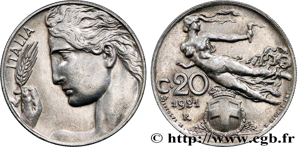 ITALIE 20 Centesimi  allégorie de la Liberté 1921 Rome SUP 