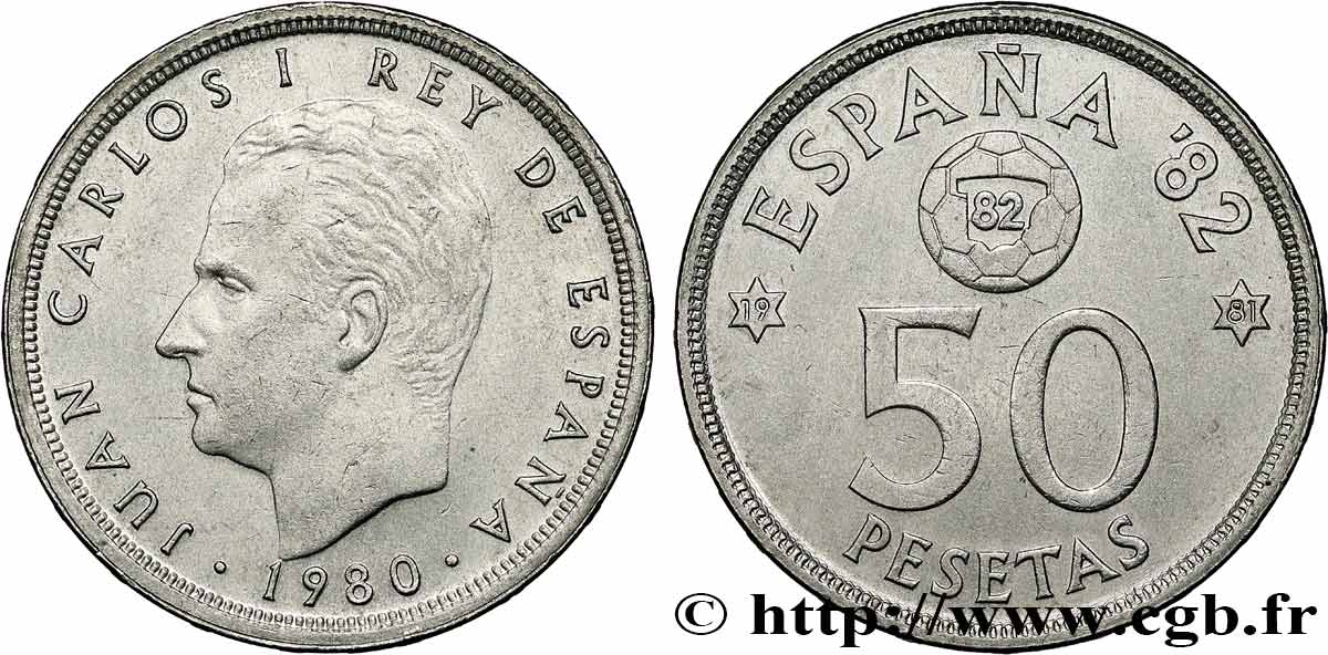 ESPAGNE 50 Pesetas Juan Carlos coupe du Monde de Football 1982 (1981) 1980  SUP 