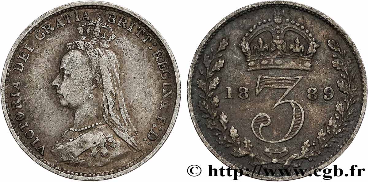 REGNO UNITO 3 Pence Victoria buste du jubilé 1889  q.BB 