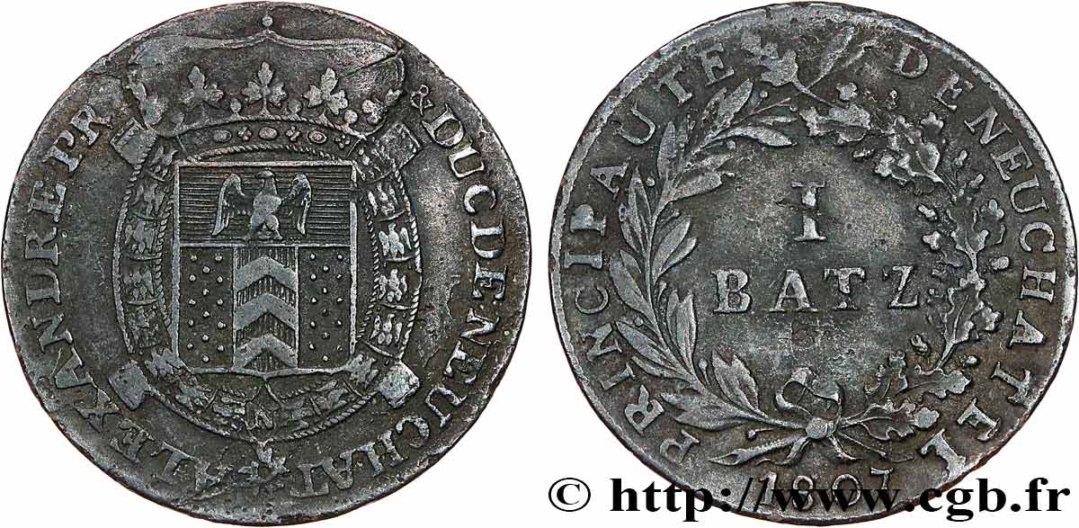 SUISSE - PRINCIPAUTÉ DE NEUCHÂTEL - ALEXANDRE BERTHIER 1 Batzen 1807 Neuchâtel TB+ 