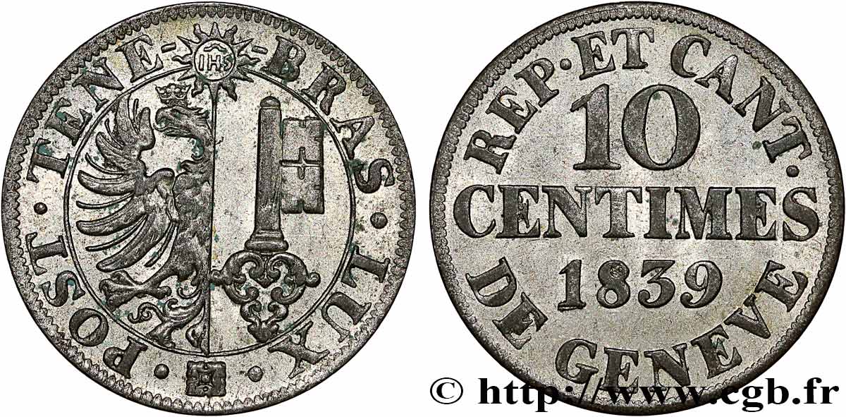 SWITZERLAND - REPUBLIC OF GENEVA 10 Centimes 1839  AU 
