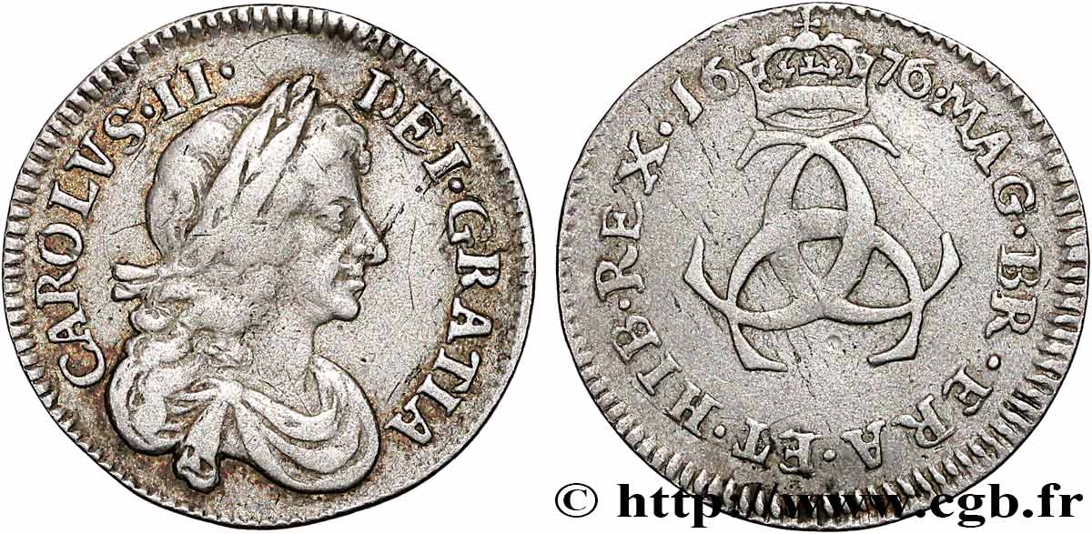 ENGLAND - KINGDOM OF ENGLAND - CHARLES II 3 Pence 1676  VF 
