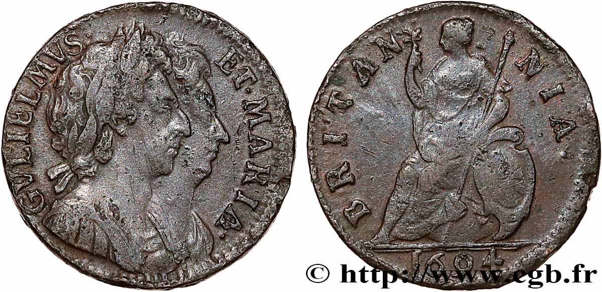 INGHILTERRA - REGNO D INGHILTERRA - GUGLIELMO III I MARIA STUART 1 Farthing 1694  MB 