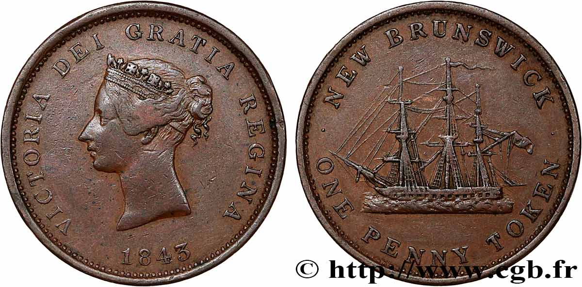 CANADá 1 Penny Token NEW BRUNSWICK 1843  BC+ 