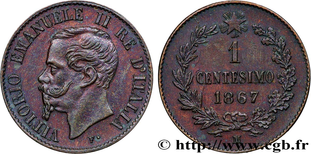 ITALIE 1 Centesimo Victor Emmanuel II 1867 Milan SPL 