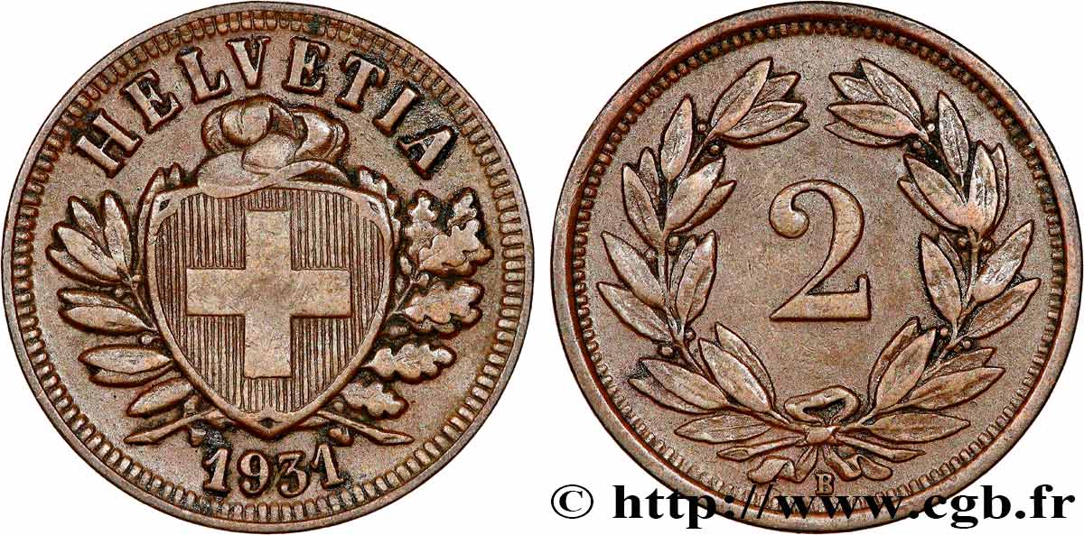 SUISSE 2 Centimes (Rappen) croix suisse 1931 Berne - B TTB 
