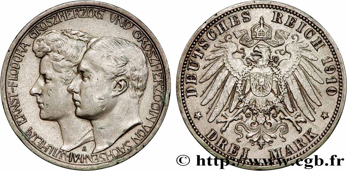 ALLEMAGNE - SAXE-WEIMAR-EISENACH 3 Mark 1910 Berlin TTB 