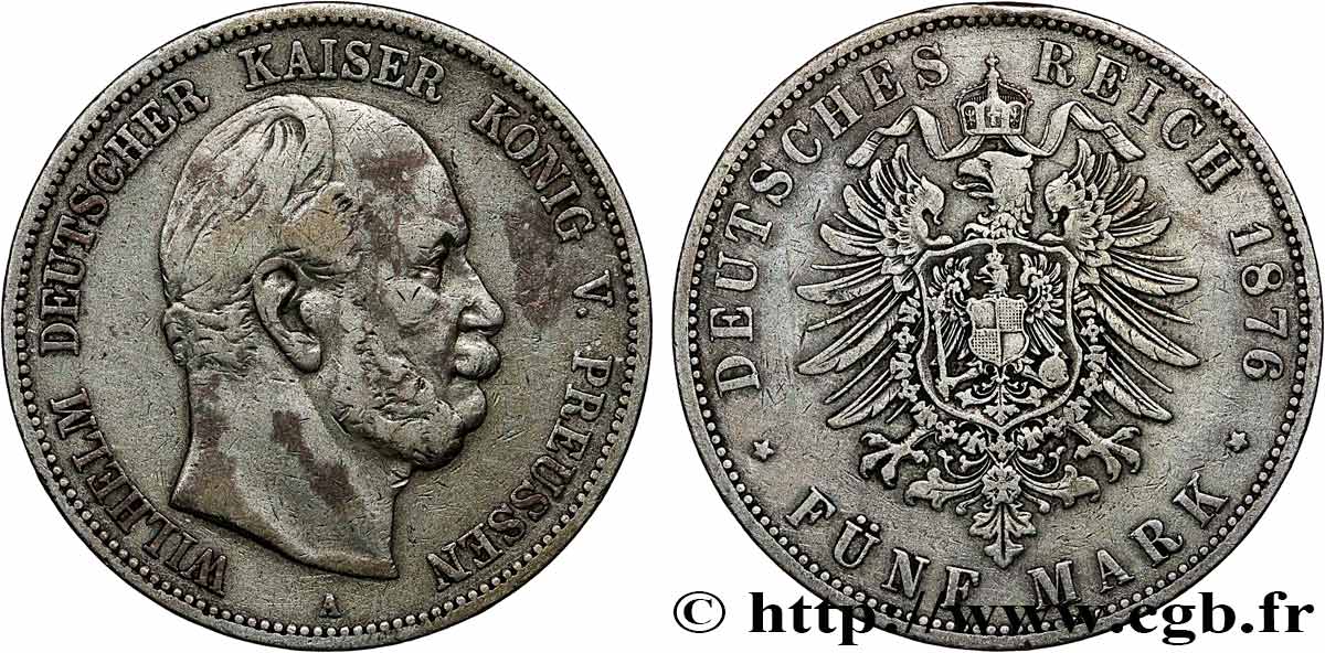 GERMANY - KINGDOM OF PRUSSIA - WILLIAM I 5 Mark  1876 Berlin VF 