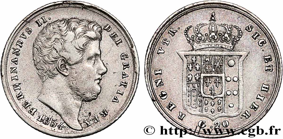 ITALY - KINGDOM OF THE TWO SICILIES 20 Grana Ferdinand II 1854 Naples VF 