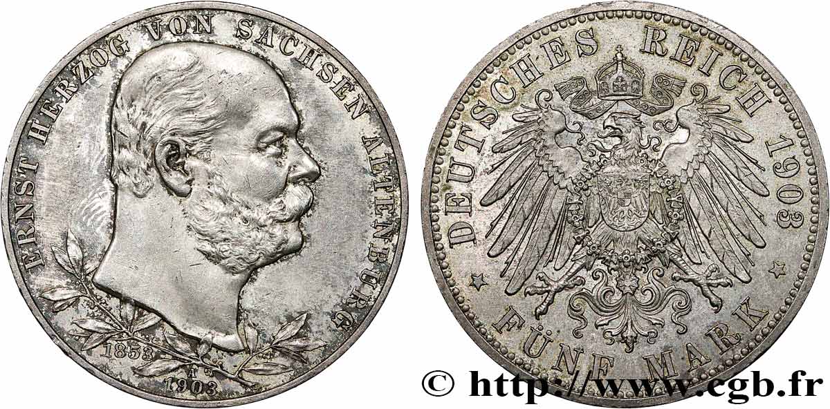 ALLEMAGNE - SAXE - ALTENBOURG 5 Mark 50e anniversaire du règne d’Ernst I 1903 Berlin TTB+ 