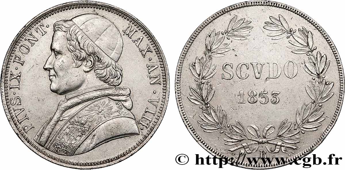 VATICAN - PIUS IX (Giovanni Maria Mastai Ferretti) 1 Scudo an VIII 1853 Rome AU 