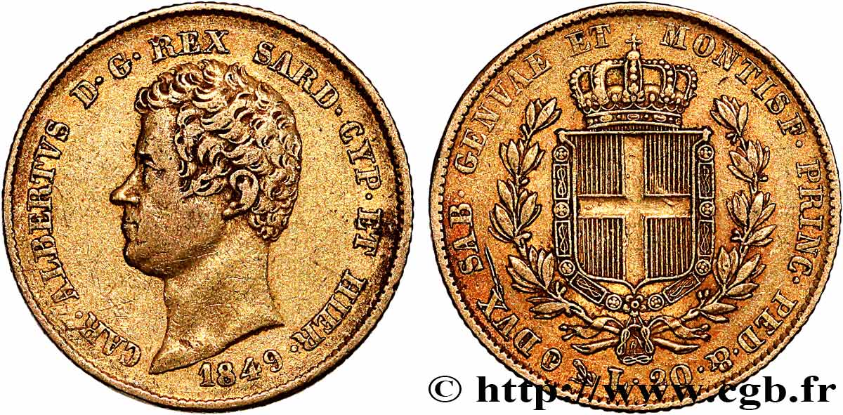 ITALY - KINGDOM OF SARDINIA - CHARLES-ALBERT 20 Lire  1849 Gênes XF 