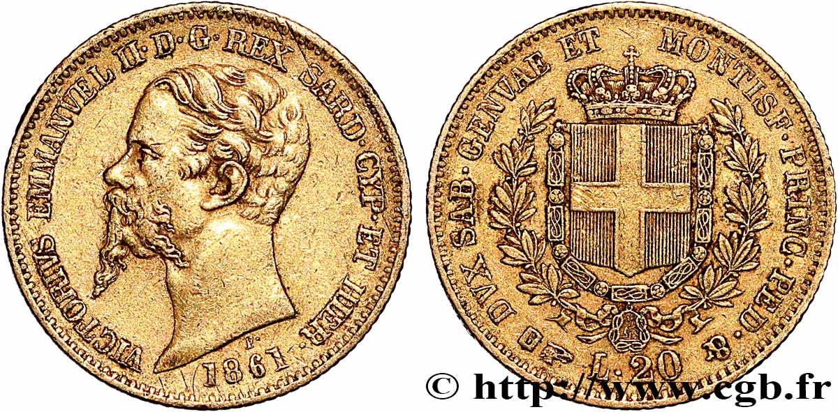 ITALIE - ROYAUME DE SARDAIGNE - VICTOR-EMMANUEL II 20 Lire 1861 Turin TTB 