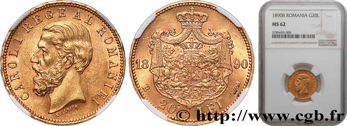 ROMANIA - CHARLES I 20 Lei  1890 Bucarest VZ62 NGC