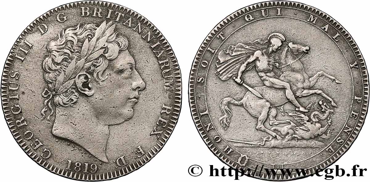 GREAT BRITAIN - GEORGE III 1 Crown ANNO LIX 1819 Londres XF 