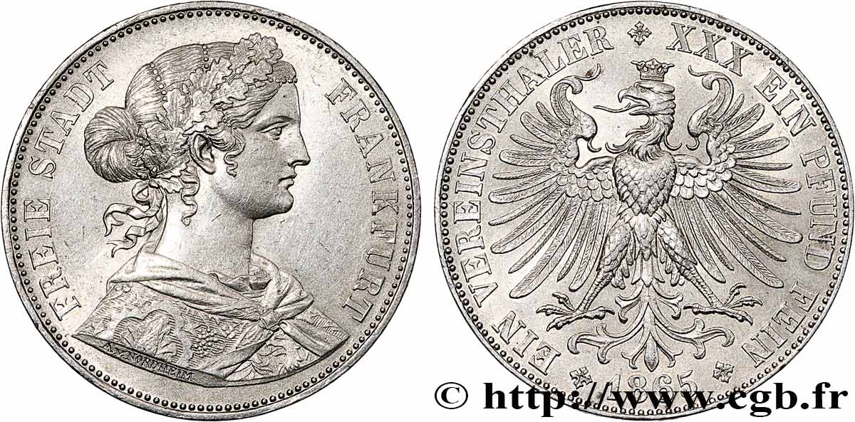 GERMANY - FREE CITY OF FRANKFURT 1 Vereinsthaler Francofurtia 1865 Francfort AU 