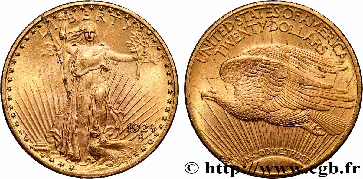 INVESTMENT GOLD 20 Dollars  Saint-Gaudens” 1924 Philadelphie q.SPL 