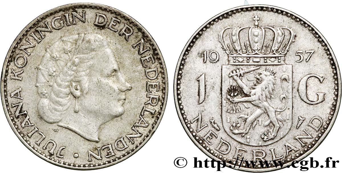 PAYS-BAS 1 Gulden Juliana 1957  TTB+ 
