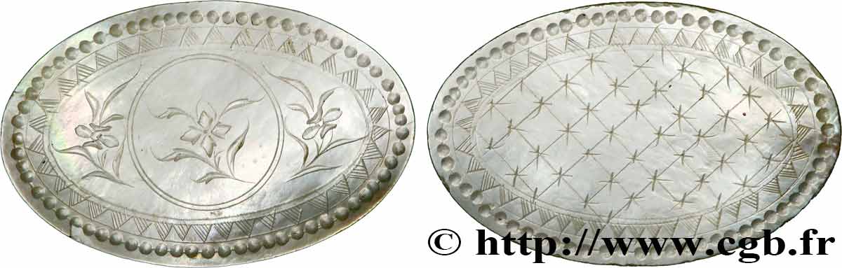 CHINA Jeton de jeux en nacre ovale XIXe  MS 
