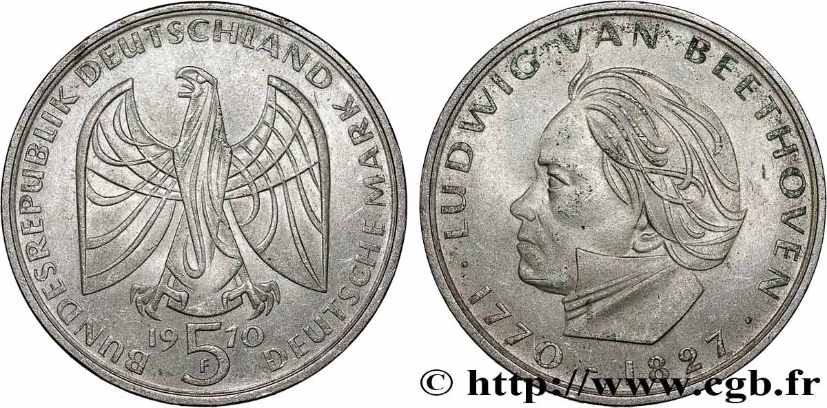 ALLEMAGNE 5 Mark 200e anniversaire de la naissance de Beethoven 1970 Stuttgart  SUP 