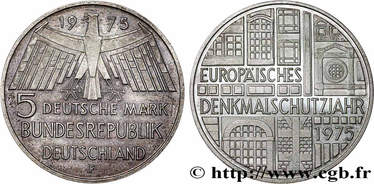 GERMANY 5 Mark Proof Année européenne du patrimoine 1975 Stuttgart - F AU 
