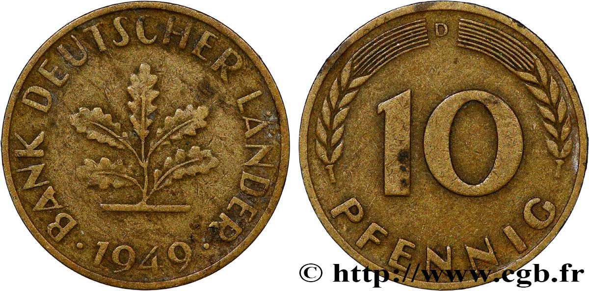 ALLEMAGNE 10 Pfennig “Bank deutscher Länder” 1949 Munich - D TTB 