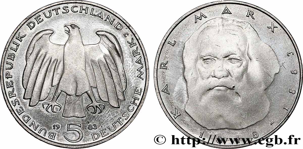 ALLEMAGNE 5 Mark Proof Karl Marx 1983 Hambourg SPL 