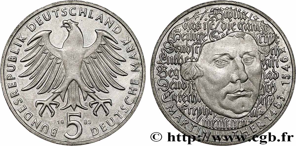 GERMANY 5 Mark Proof Martin Luther 1983 Karlsruhe MS 