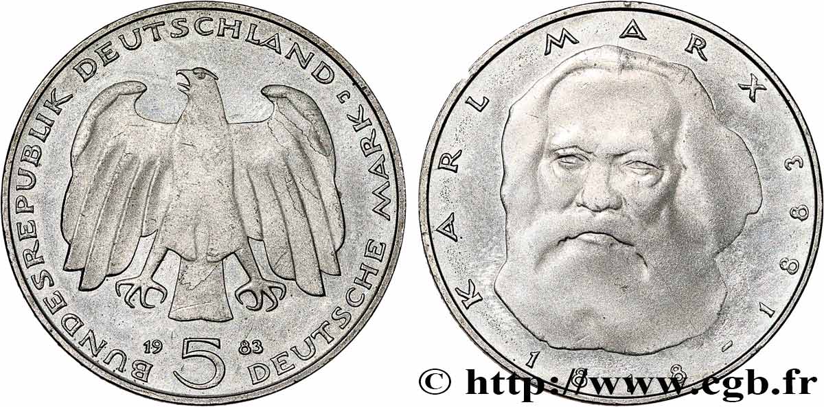 ALLEMAGNE 5 Mark Proof Karl Marx 1983 Hambourg SUP 