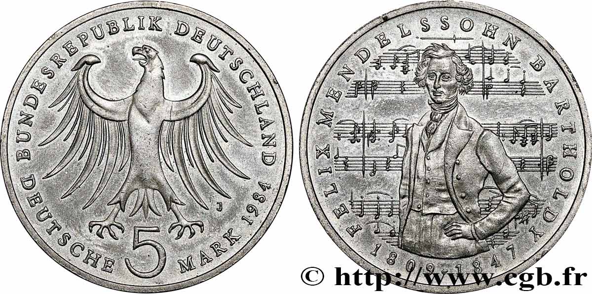 GERMANY 5 Mark Félix Mendelssohn Bartholdy 1984 Hambourg - J AU 