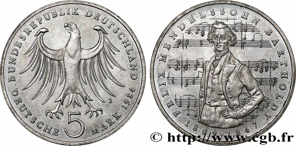 ALLEMAGNE 5 Mark Félix Mendelssohn Bartholdy 1984 Hambourg - J SUP 