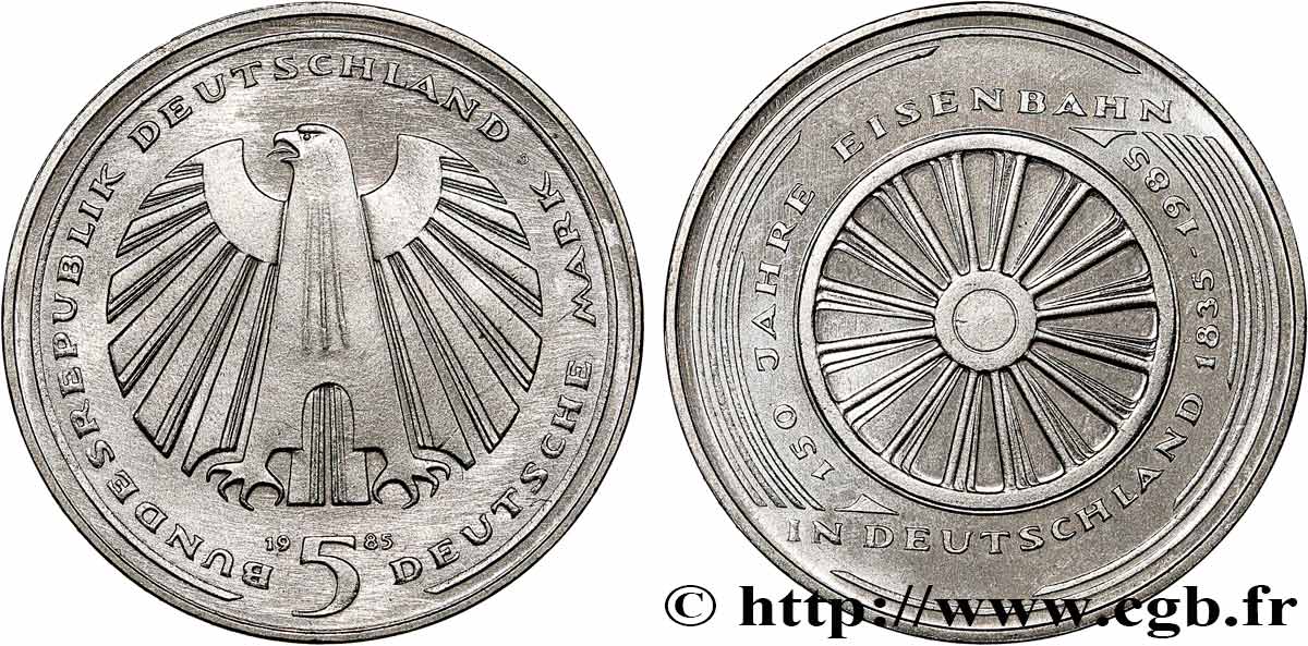 GERMANY 5 Mark Proof 150e anniversaire des chemins de fer allemands 1985 Karlsruhe MS 