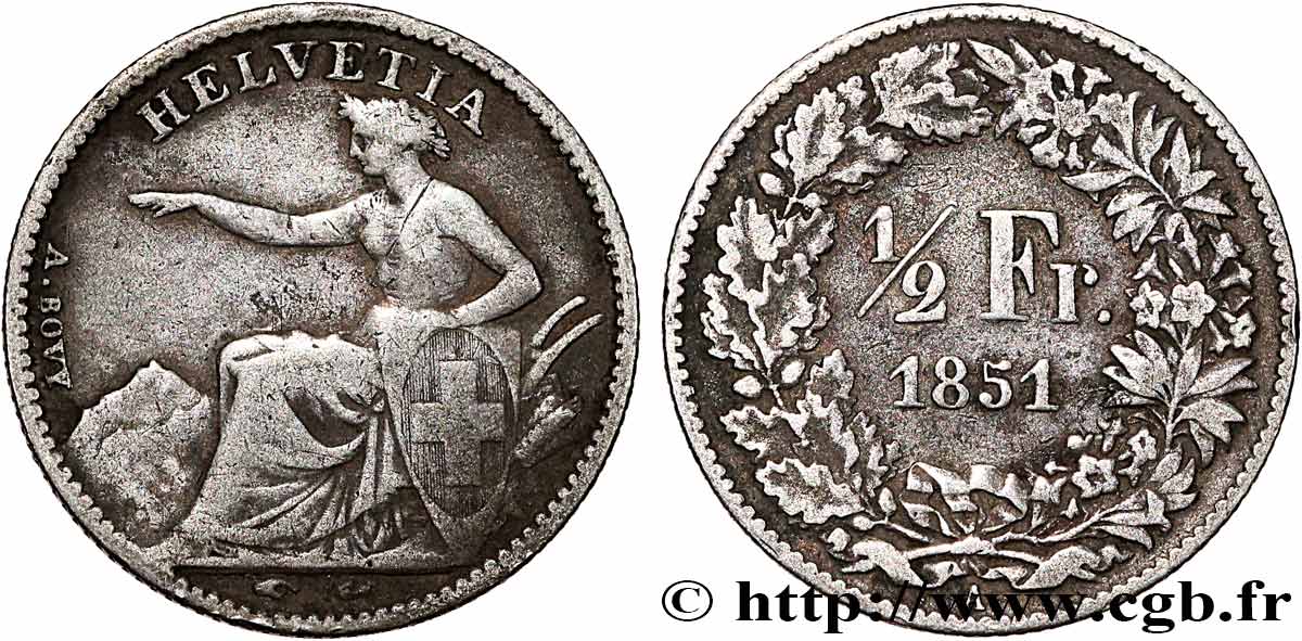 SUISSE 1/2 Franc Helvetia 1851 Paris TB+ 