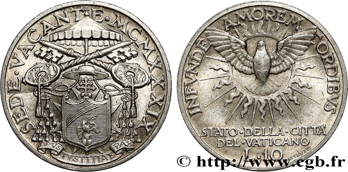 VATICAN AND PAPAL STATES 10 Lire Sede Vacante 1939  MS 