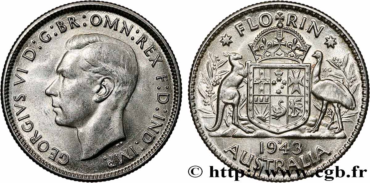 AUSTRALIA 1 Florin Georges VI 1943 Sydney AU 