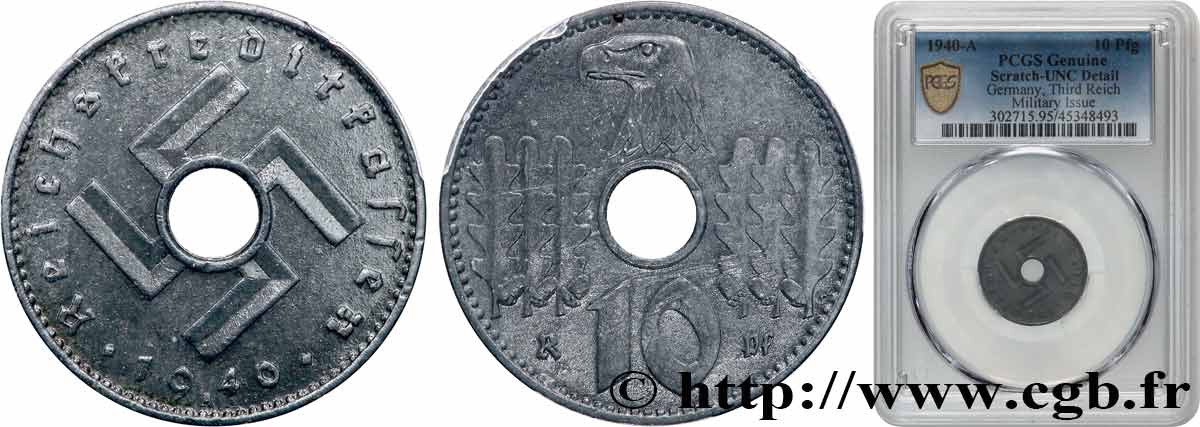 ALLEMAGNE 10 Reichspfennig, monnaie militaire 1940 Berlin SPL PCGS