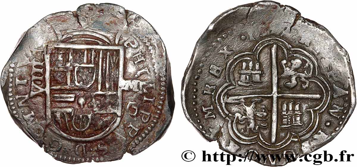 SPAIN - PHILIPPE II OF HABSBOURG 8 Reales 1597 Grenade SS 