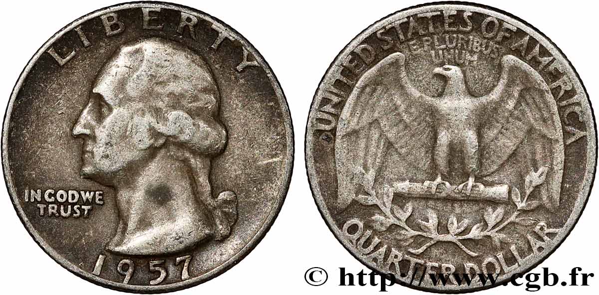 ÉTATS-UNIS D&nbsp;AMÉRIQUE 1/4 Dollar Georges Washington 1957 Philadelphie TTB 