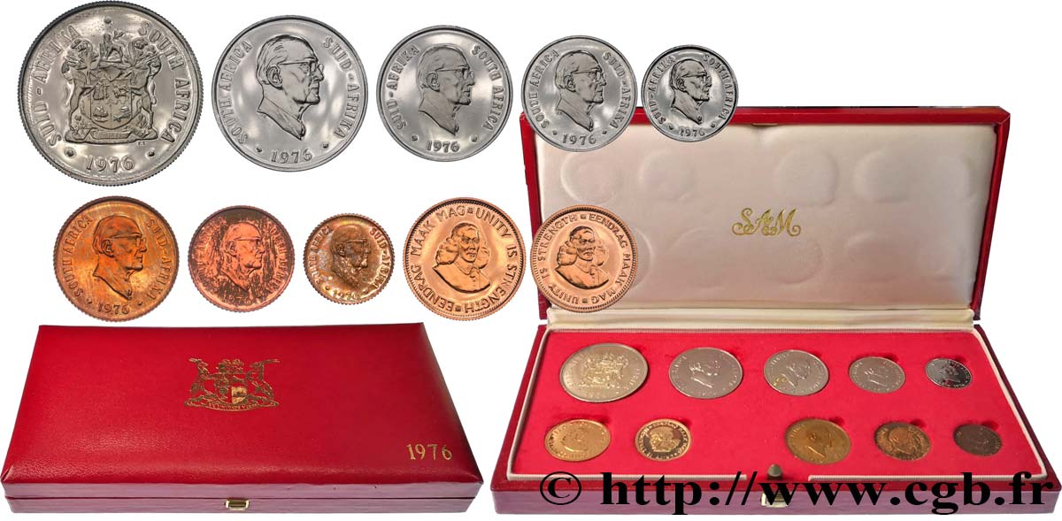 AFRIQUE DU SUD PROOF set 10 monnaies 1/2 cent à 2 rand 1976 Pretoria SPL 