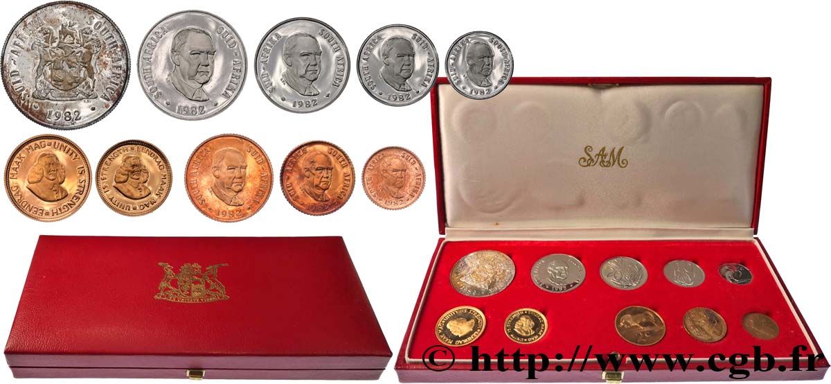 SüDAFRIKA PROOF set 10 monnaies 1/2 cent à 2 rand 1982 Pretoria fST 