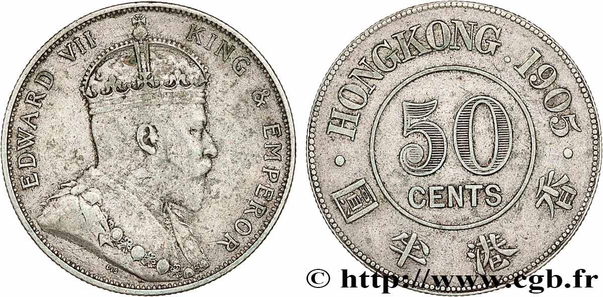 HONG KONG 50 Cents Edouard VII 1905  TTB 