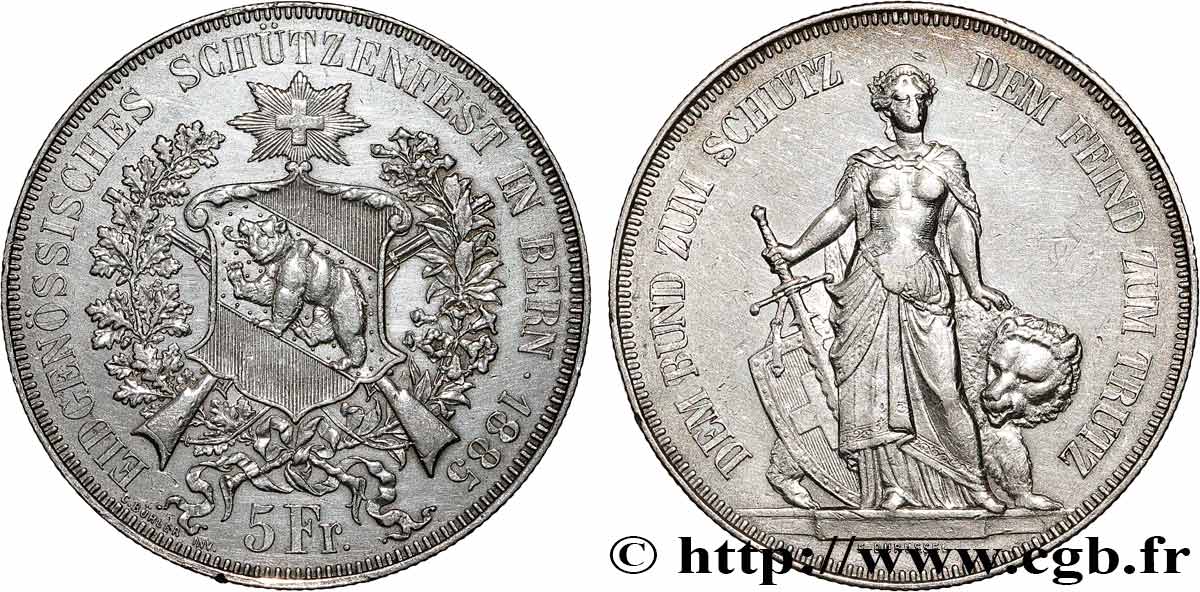 SWITZERLAND 5 Francs, concours de Tir de Berne 1885  AU 