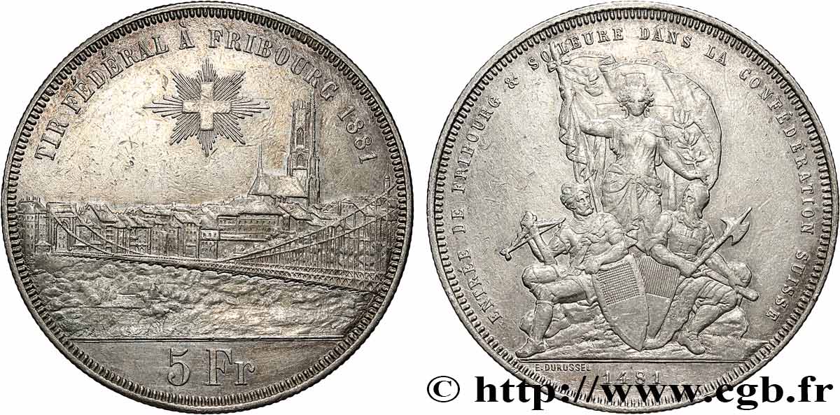SCHWEIZ 5 Francs, monnaie de Tir, Fribourg 1881  SS 