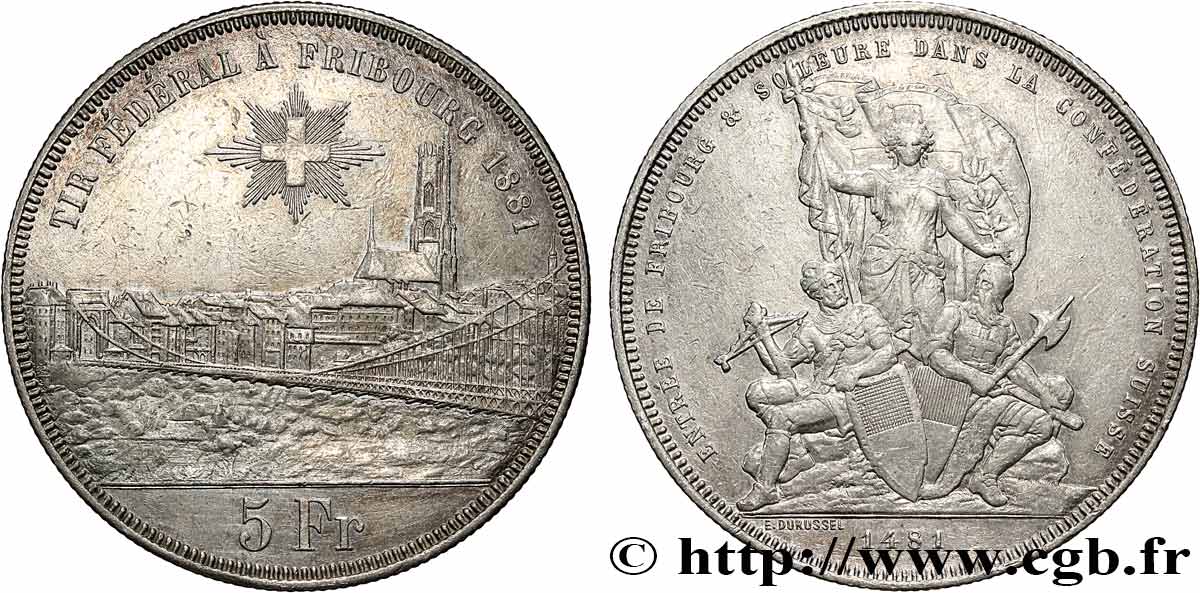 SUIZA 5 Francs, monnaie de Tir, Fribourg 1881  MBC 