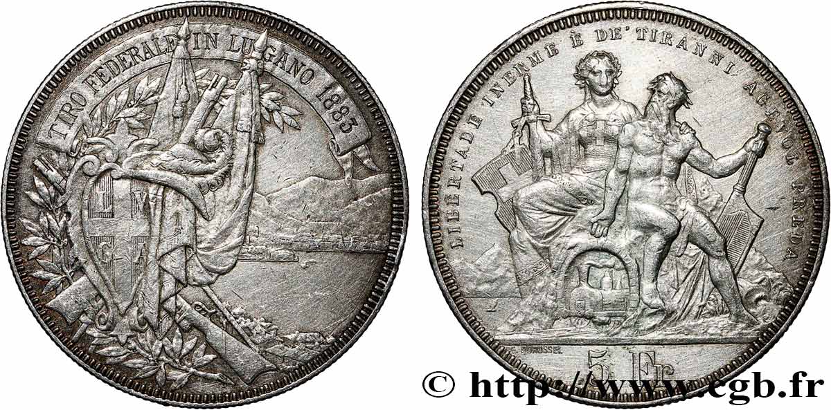 SCHWEIZ 5 Francs, concours de Tir de Lugano 1883  SS 